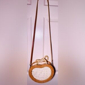 Hand Crafted Rare rattan heart bag with‎ genuine leather strap